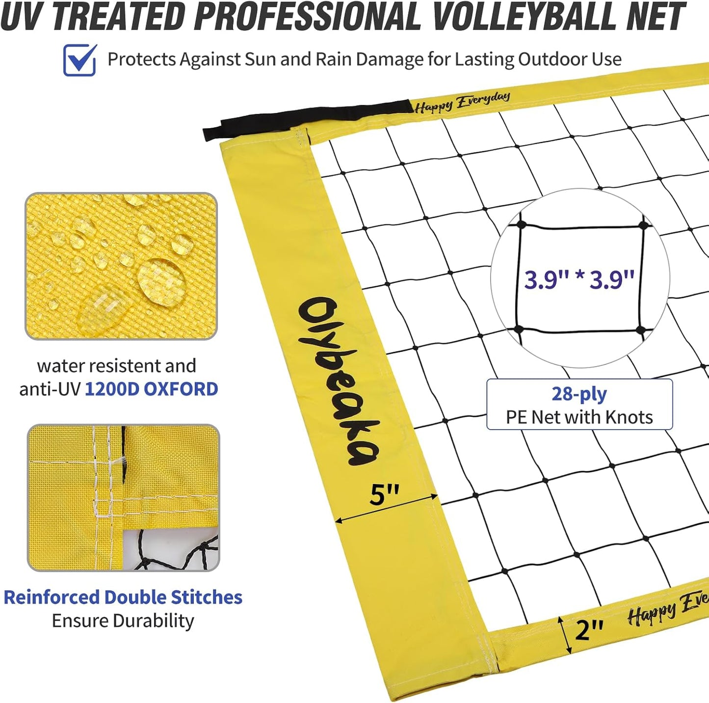Regine Switzerland 20ft Portable Volleyball Net Set - Heavy Duty Poles, Durable PE Net, Includes Volleyball & Pump