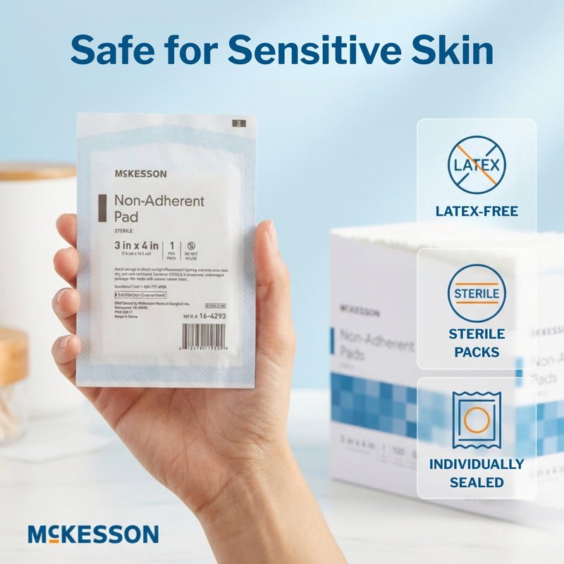 McKesson Non-Adherent Pads for Wounds, 3x4 Inch, 100 Count, Sterile Non-Stick Wound Dressing, Highly Absorbent, Painless Removal, Individually Wrapped