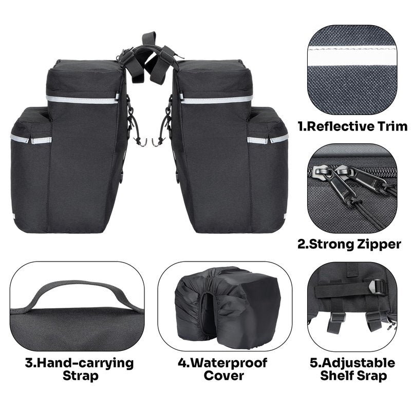 ANCHOM Bike Panniers, 34L Upgraded Water Resistant Saddle Bags for Bicycle Rear Racks, Bike Accessories for Mountain, Road & Electric Bikes, Bike Bag for Commuting, Black