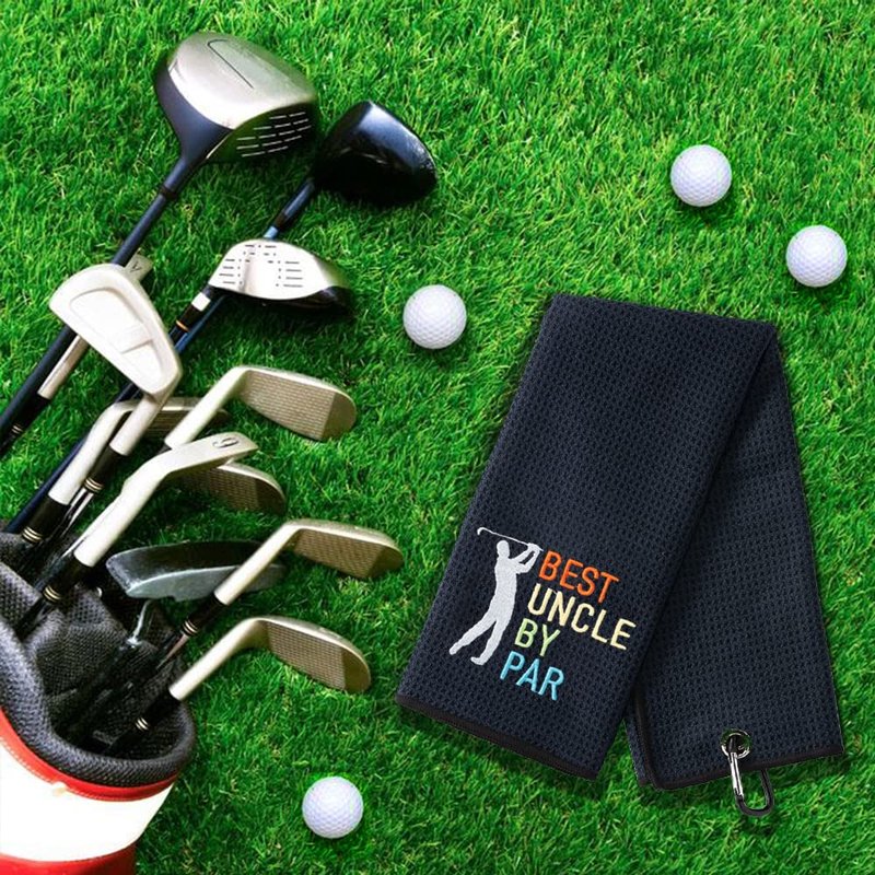 DYJYBMY Best Uncle by Par Embroidered Golf Towel with Clip, Funny Golf Accessories for Men, Father's Day Appreciation Gifts for Uncle Dad Husband Grandpa, Birthday Retirement Gifts for Golfer Family