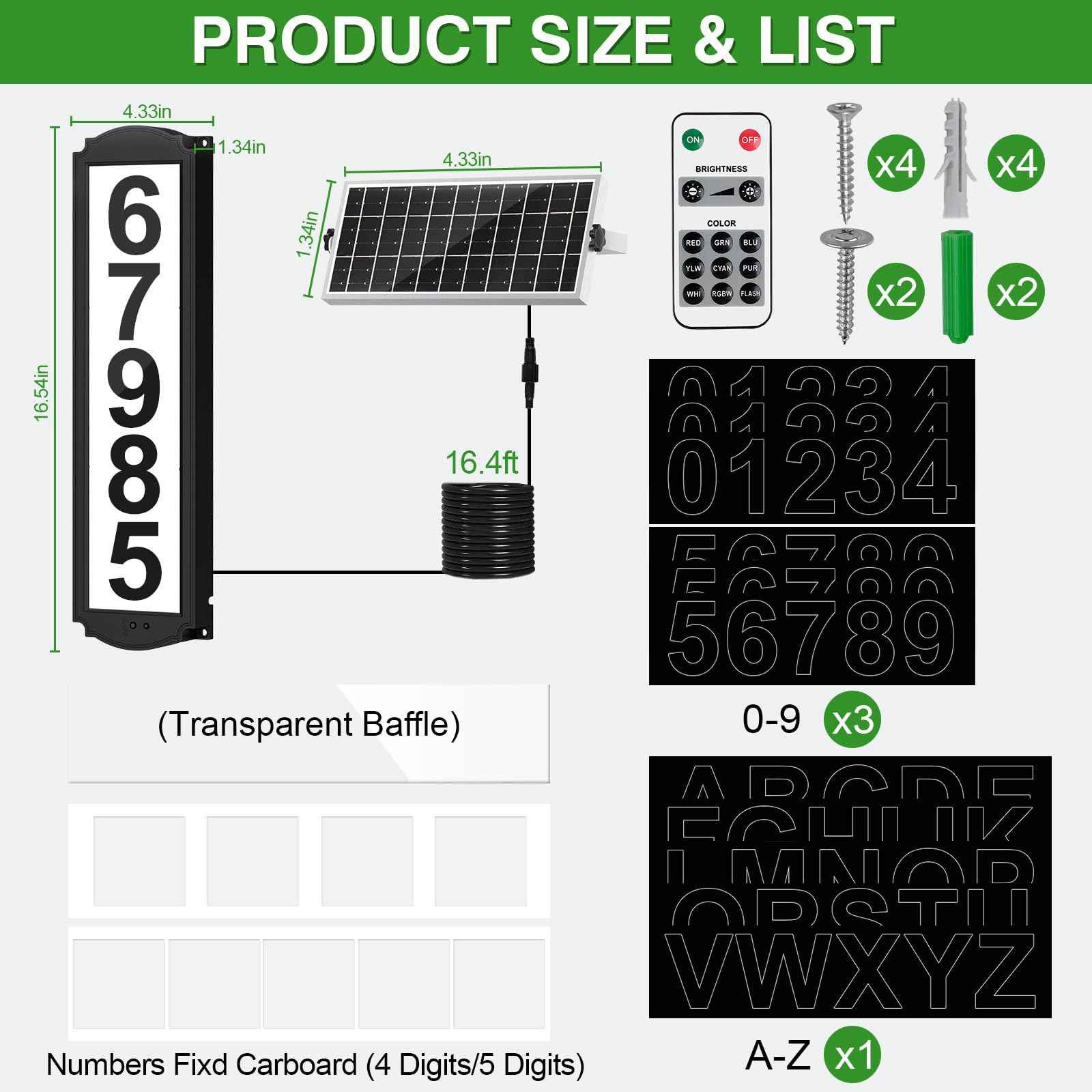 Solar House Numbers with Separate Panel, T-SUNUS Address Sign for Outside Horizontal & Vertical Mounted, Waterproof LED Number Plaque Street Yard Mailbox Visitor Mailman 911 Ubereats (RGB&White 6000K)