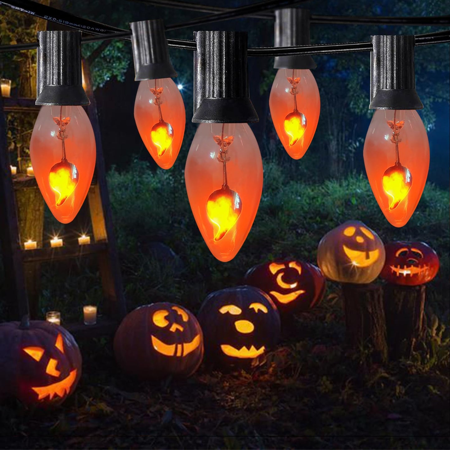 Flickering Flame Light Bulbs, C7 Clear E12 Base Night Light Bulb, 1 Watt, 12 Pack - for Outdoor Lights, Nightlight, Candle Chandelier, Halloween Christmas Decor