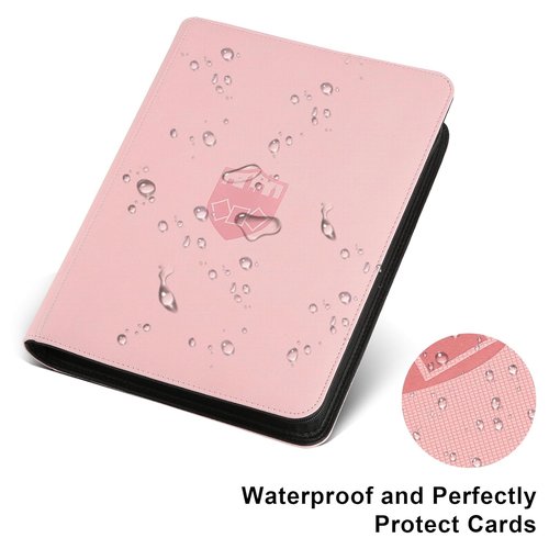 GERMUN Trading Card Binder - Premium 16 Pocket Card Holder for 1000+ Cards | Double-Sided Album (Pink)
