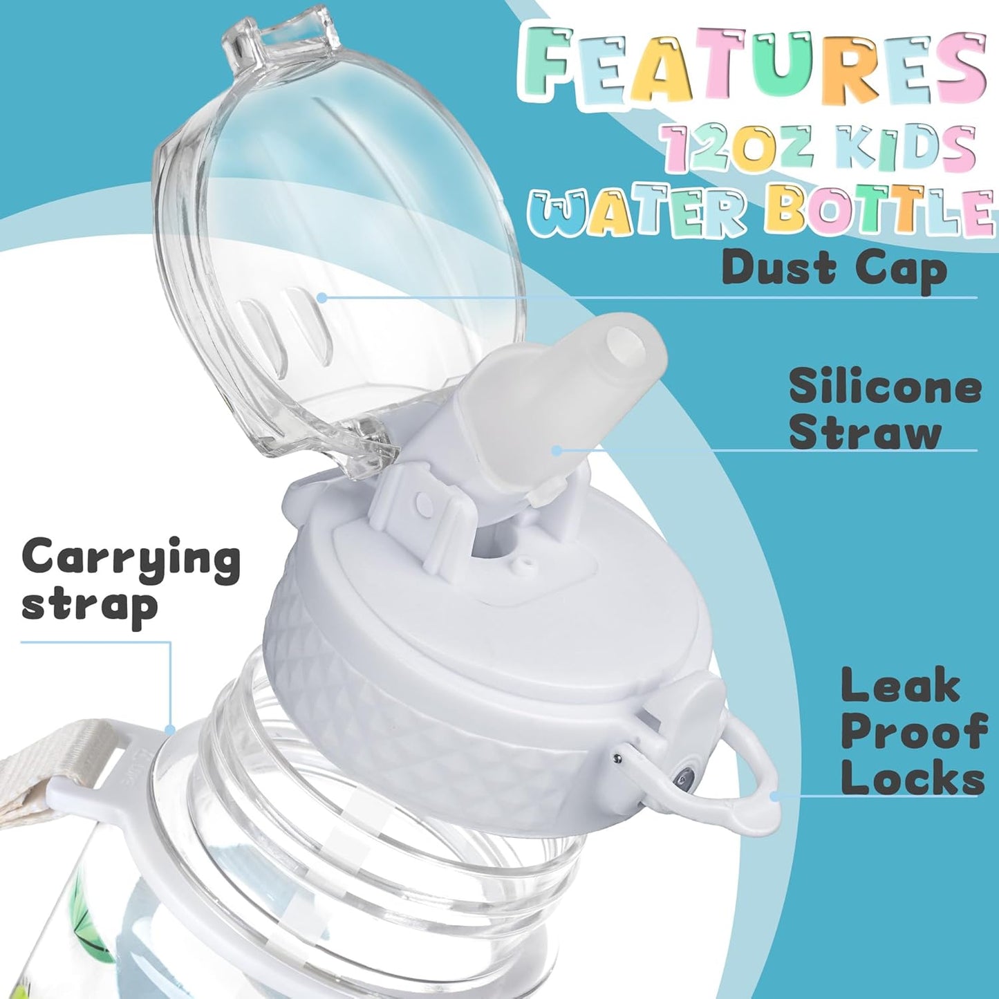 OLDLEY 17oz Kids Water Bottle - Leak-Proof Tritan BPA-Free with Silicone Straw | Dinosaur Design
