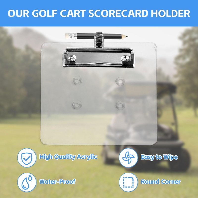 Archerest Golf Cart Steering Wheel Scorecard Holder with Pencil Holder for Club Car/EZGO TXT& RXV/Yamaha G29/Icon I40/Star Car/Excar and Other Most Golf Carts Clear 5mm Thick Acrylic - Regular Style