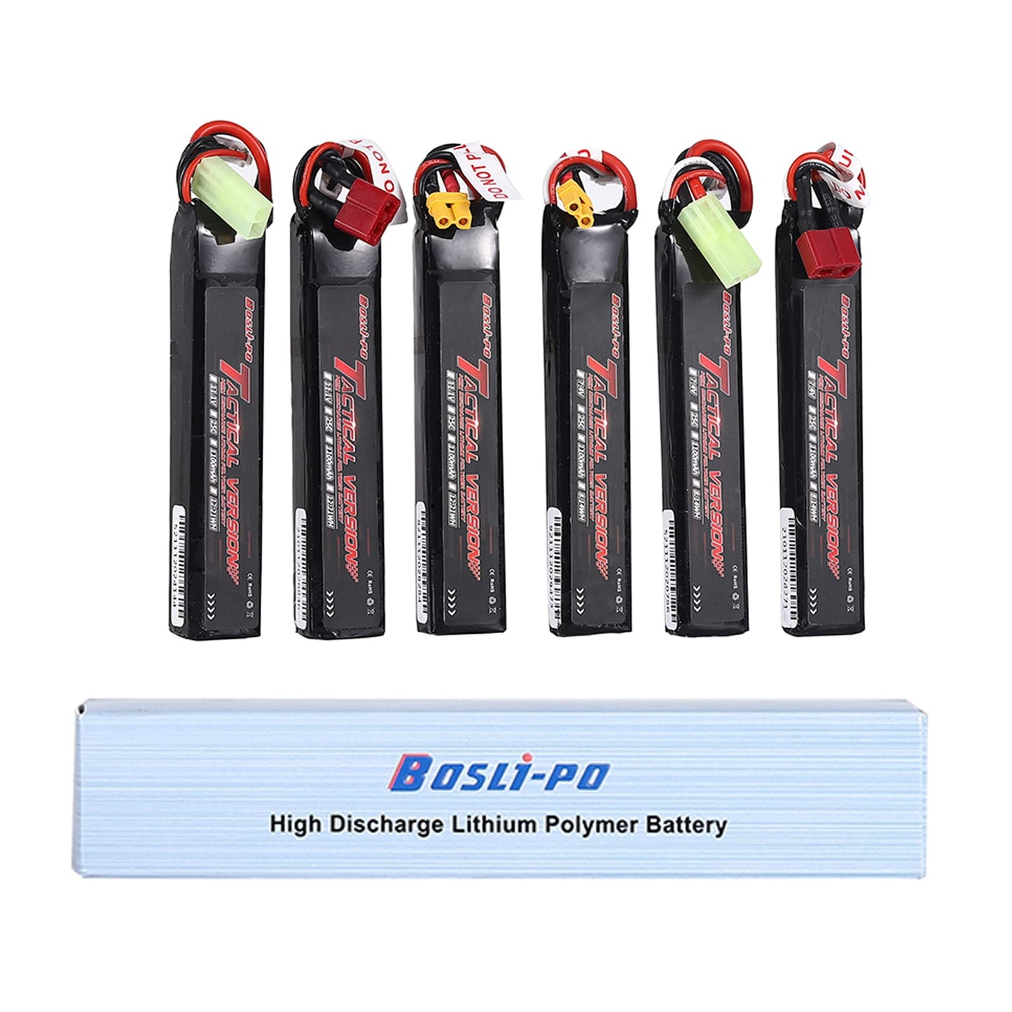 BosLi-Po Airsoft Battery 7.4V 1100mAh Rechargeable High Power 2S 25C LiPo Airsoft Batteries with Mini Tamiya Connector for Airsoft Guns