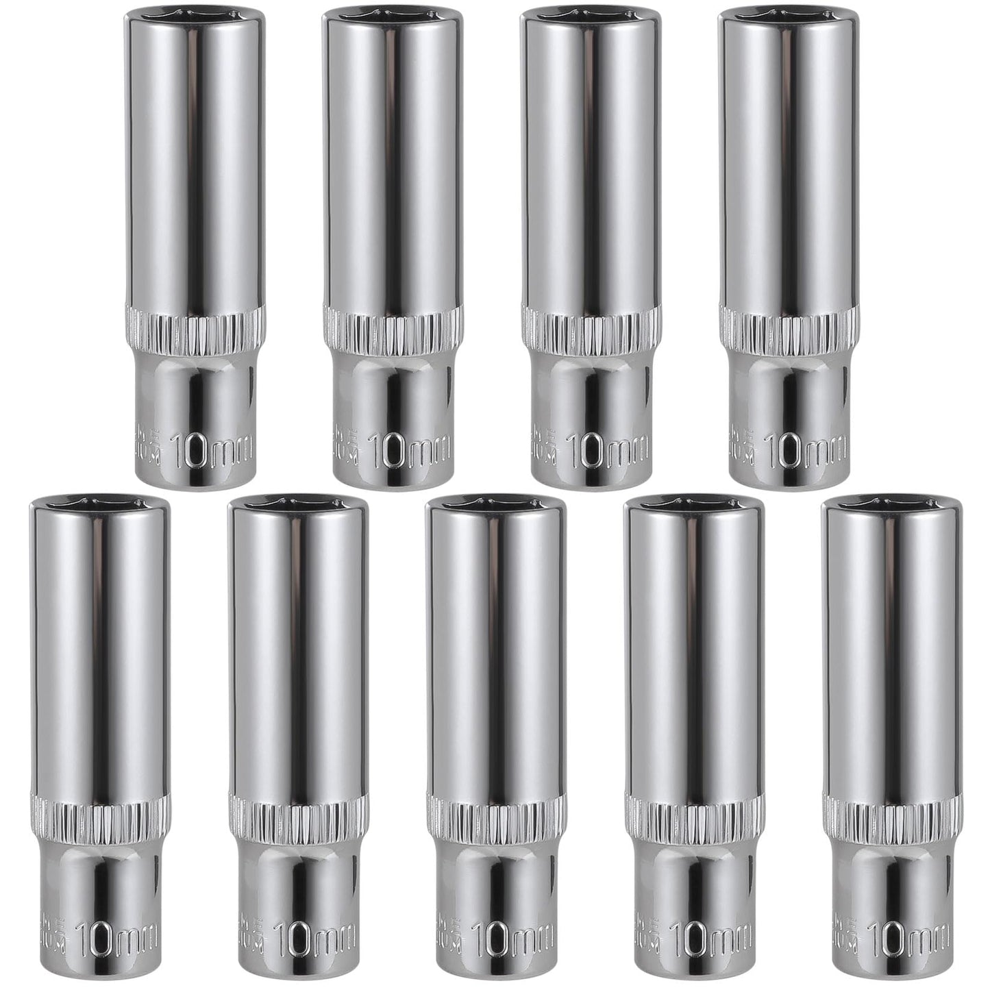 9-Piece 10mm Deep Sockets, 1/4-Inch Drive, 6-Point, Corrosion Resistance, Compatible with Standard Ratchet Wrenches and Tools
