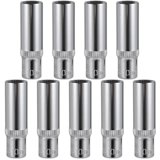 9-Piece 10mm Deep Sockets, 1/4-Inch Drive, 6-Point, Corrosion Resistance, Compatible with Standard Ratchet Wrenches and Tools