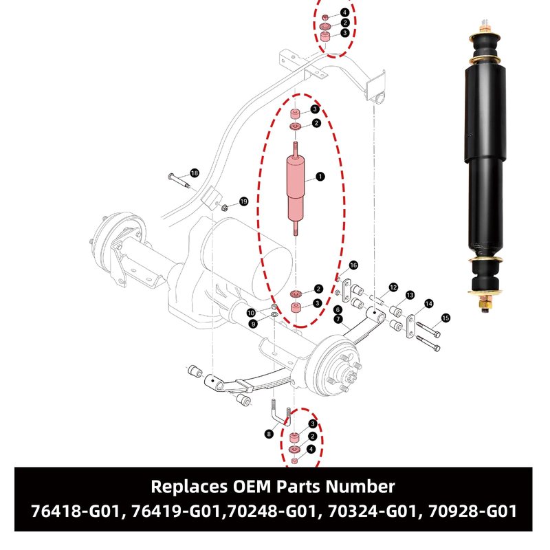 Roykaw EZGO TXT Golf Cart Front and Rear Shock Absorbers Kit for 1994-Up Gas & Electric Models, Replaces OEM #76418-G01,70248-G01,70324-G01,76419-G01,70928-G01,Nivel Part #5006