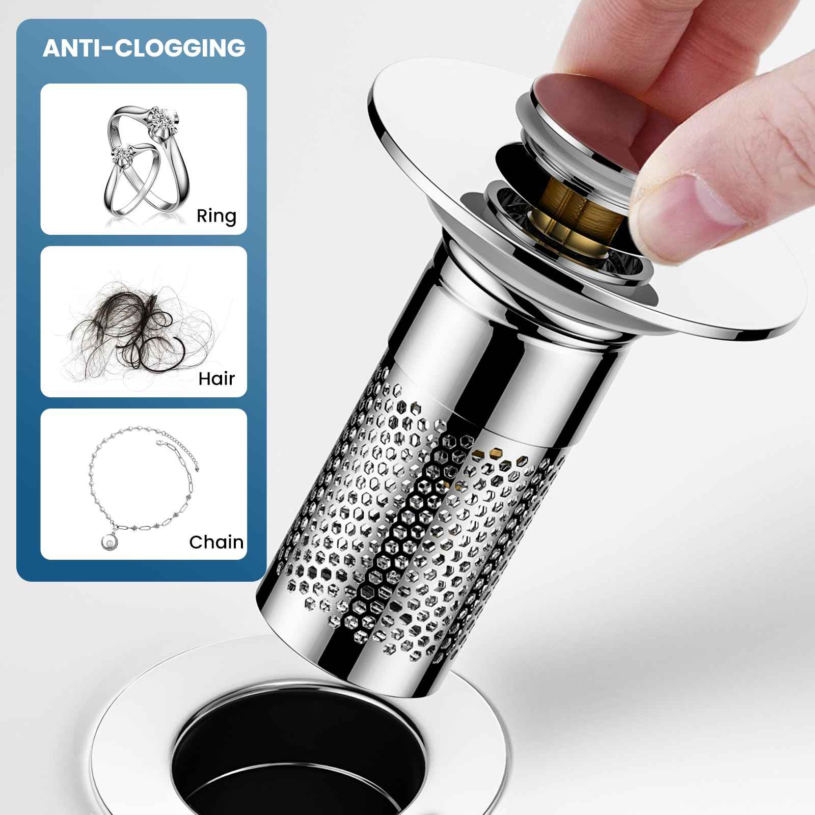 Bathroom Sink Stopper 1.1"-1.45", Universal Bathroom Sink Drain Pop Up Stopper for US Bathroom Sink Stainless Steel Floor Drain Filter, U.S. Standard Universal Drain Filter