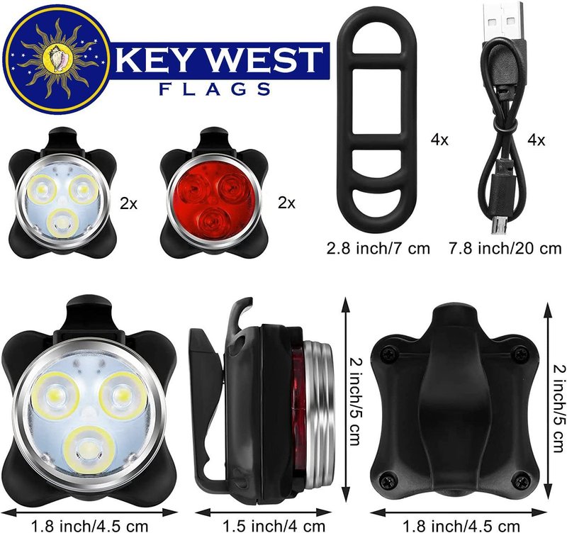USB Rechargeable Bicycle LED Headlight and LED Tail Light Sets (4 Light Set)