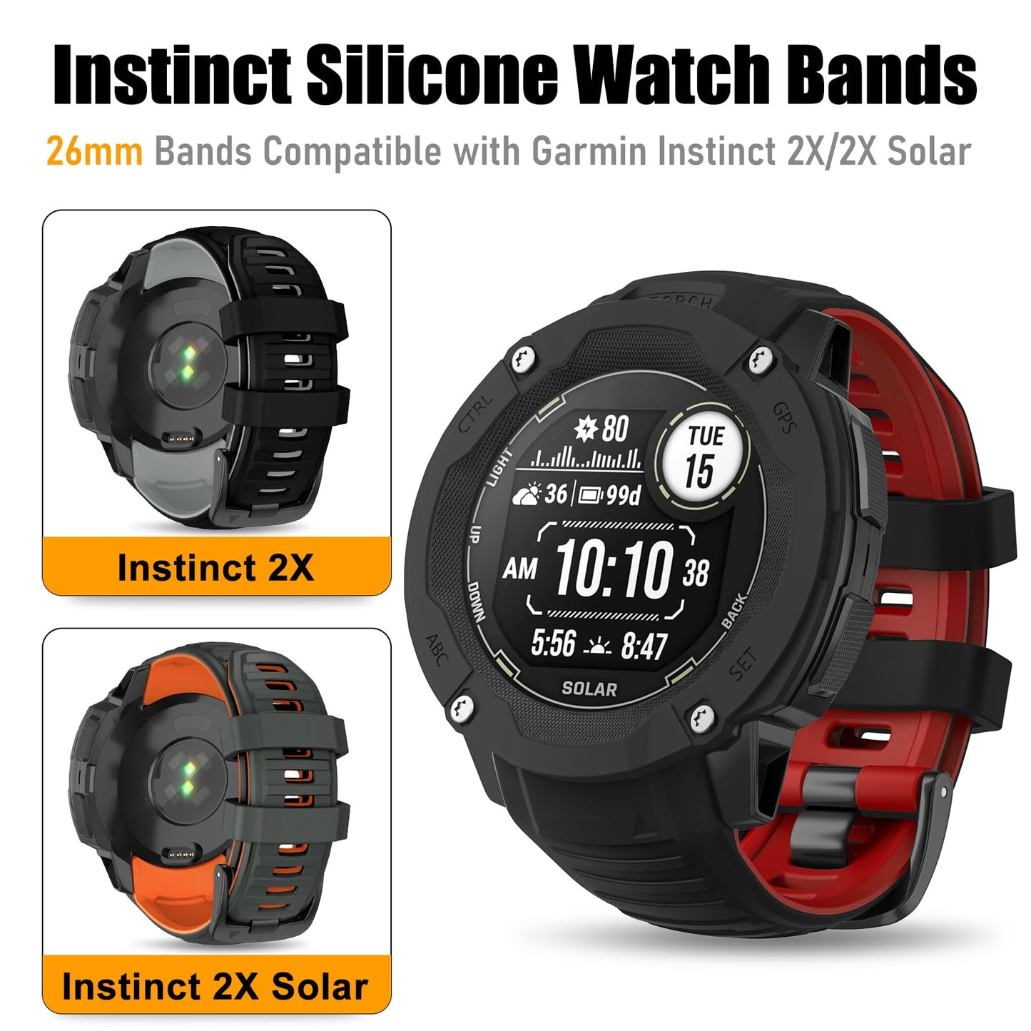 OVERSTEP for Garmin Instinct 2X Band, Soft Silicone Replacement Watch Strap Compatible with Garmin Instinct 2X Solar, Tactical GPS Smartwatch
