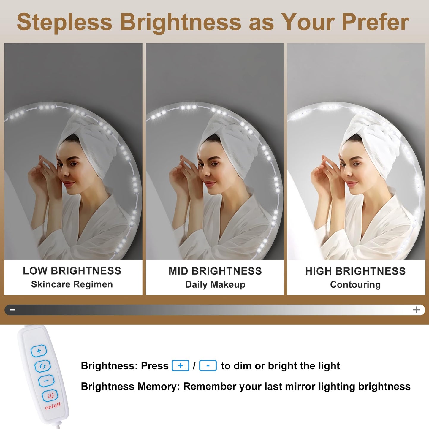 LPHUMEX LED Vanity Mirror Lights, 3 Color 20pcs*3LEDS 12V Hollywood Style Makeup Lights Stick on, Bright Dimmable with Power Adapter (Mirror Not Included)