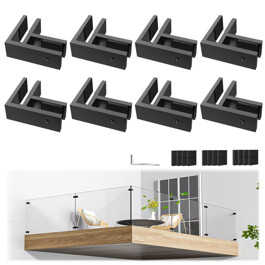Gyykzz 8 Pack Black 90 Degree Railing Glass to Glass Clamp No Drilled Required, T304 Railing Clip Fit for 3/8"-1/2"(10mm-13mm) Thinkness Balustrade, Double Sided Bracket Holder for Fence, Balcony Deck