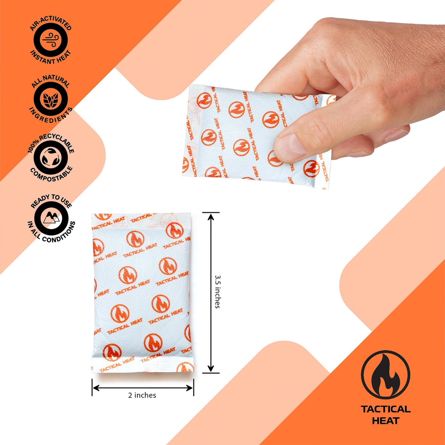 Tactical Heat - Hot Hand Warmers - All Natural, Air Activated Instant Heat - Disposable & 100% Recyclable/Compostable - Long Lasting, Easy & Safe for Skiing, Snowboarding, Camping & More - 40 Pairs
