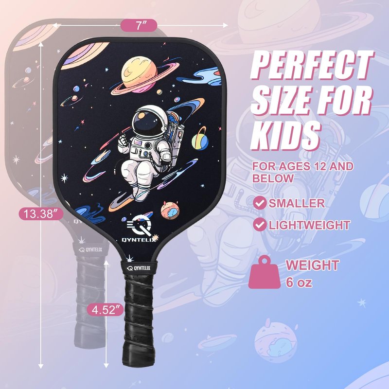 Qyntelix Kids Pickleball Paddle - Astronaut Galaxy Pickleball Paddle, Lightweight Honeycomb Core, Premium Comfort Grip, Astronaut Pickleball Gifts for Children 12 and Under Box - Boy