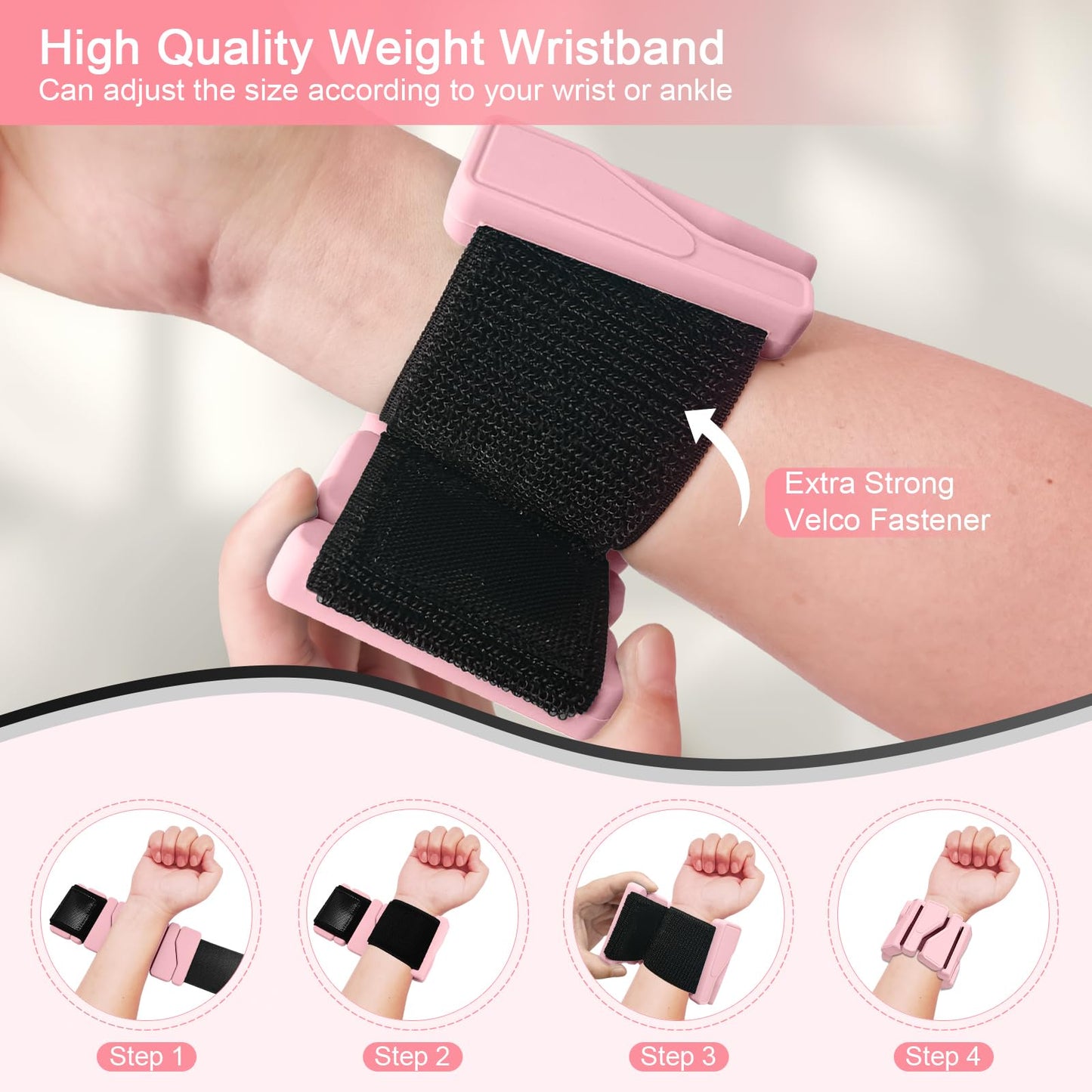 ADLIFE Adjustable Wrist Ankle Weights for Women Men Kids, 2 Lbs Wearable Arm Leg Weights Set of 2 (1 Lb Each), Weighted Wristbands Exercise Weights for Walking Running Pilates Yoga Travel Pool Exercise Home Gym Workout-Pink