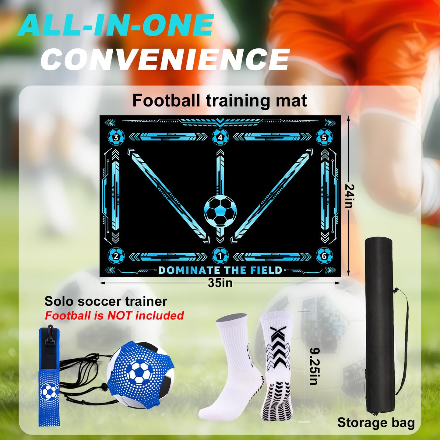 Doskona Football Footstep Training Mat, Soccer Training Mat 35 * 24IN, Soccer Practice Equipment with Storage Bag and Soccer Return Trainer Net (New Black-Blue)