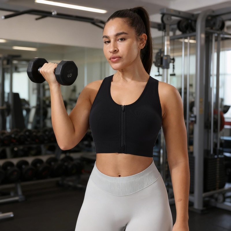 Senlinyoga Zip Front Sports Bras for Women-Medium Support Padded Bra Fitness Workout Yoga Gym Running Crop Tank Top Black