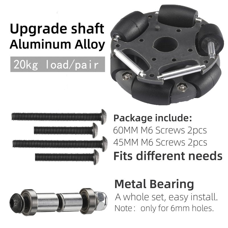 DJCRAWLER 58mm Omni Rack Easy Wheels (S1 level) for Brompton Folding Bike & Electric Bicycle, 10KG Load Omni-direction Roller Replacement Accessories with Bearing [M6*45MM/60MM Screws] (gray)