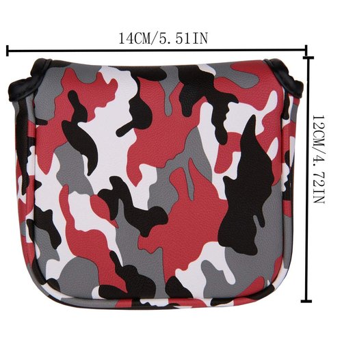 Golf Builder Camouflage Print Golf Square Mallet Putter Head Cover Golf Mallet Cover Synthetic Leather with Magnetic Closure (Red)