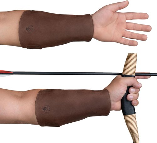 Archery Arm Guard - Adjustable Forearm Protector for Shooting Practice | Handmade Full Grain Leather in Bourbon Brown