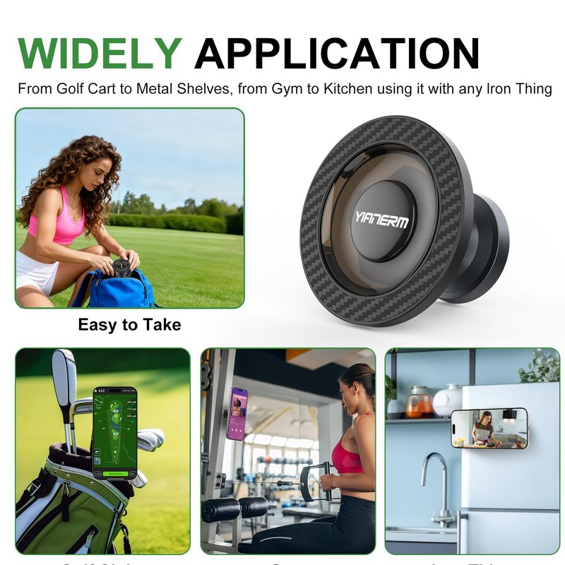 Yianerm Magnetic Golf Cart Phone Holder, Gym Phone Holder Strong Magnets Phone Mount for Any Iron Metal Surface Compatible with Smartphones,Golf Cart Accessories Phone Caddy Gift for Friends (Black)