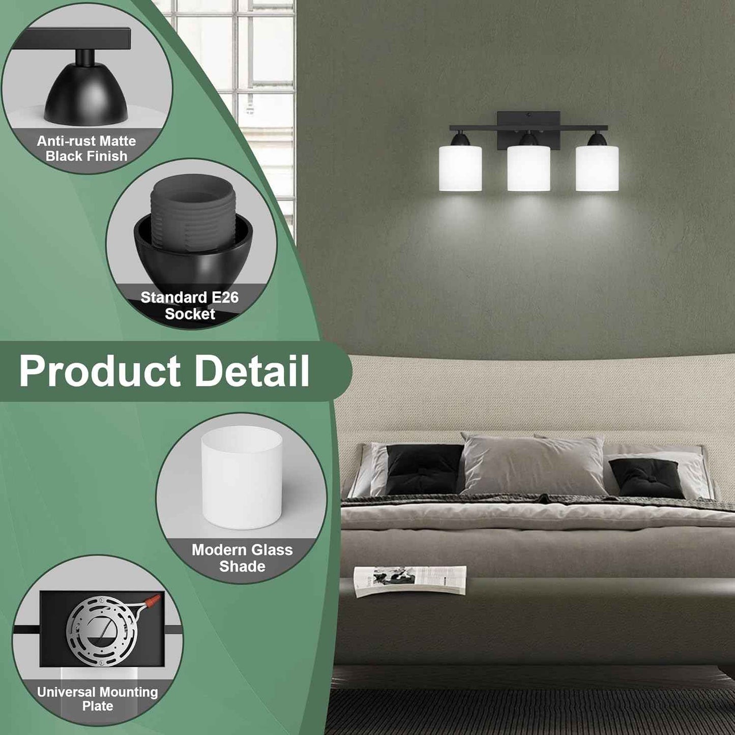 Modern 4-Light Bathroom Vanity Light Fixture - Anti-Rust Over Mirror Sconce with Milky White Glass Shades, E26 Base