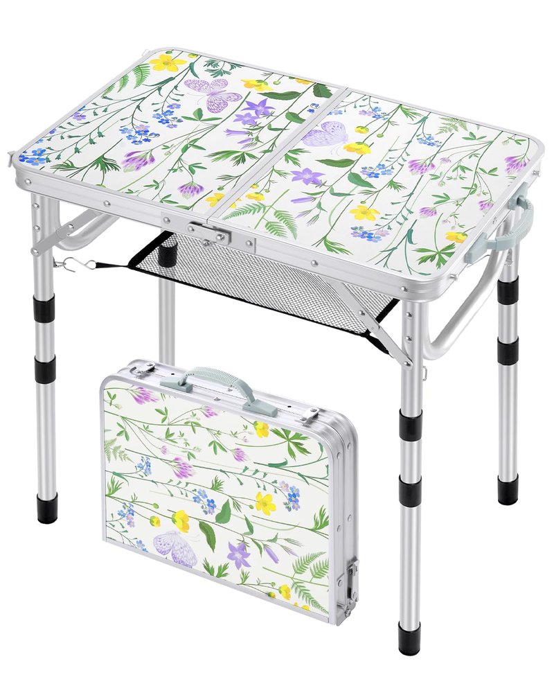 Sportneer Camping Table:Small Folding Table Portable Table 23.6" L X 15.7" W 4 Height with Mesh Layer- Adjustable Height Outdoor Table for Hiking Travel Picnic BBQ Cooking