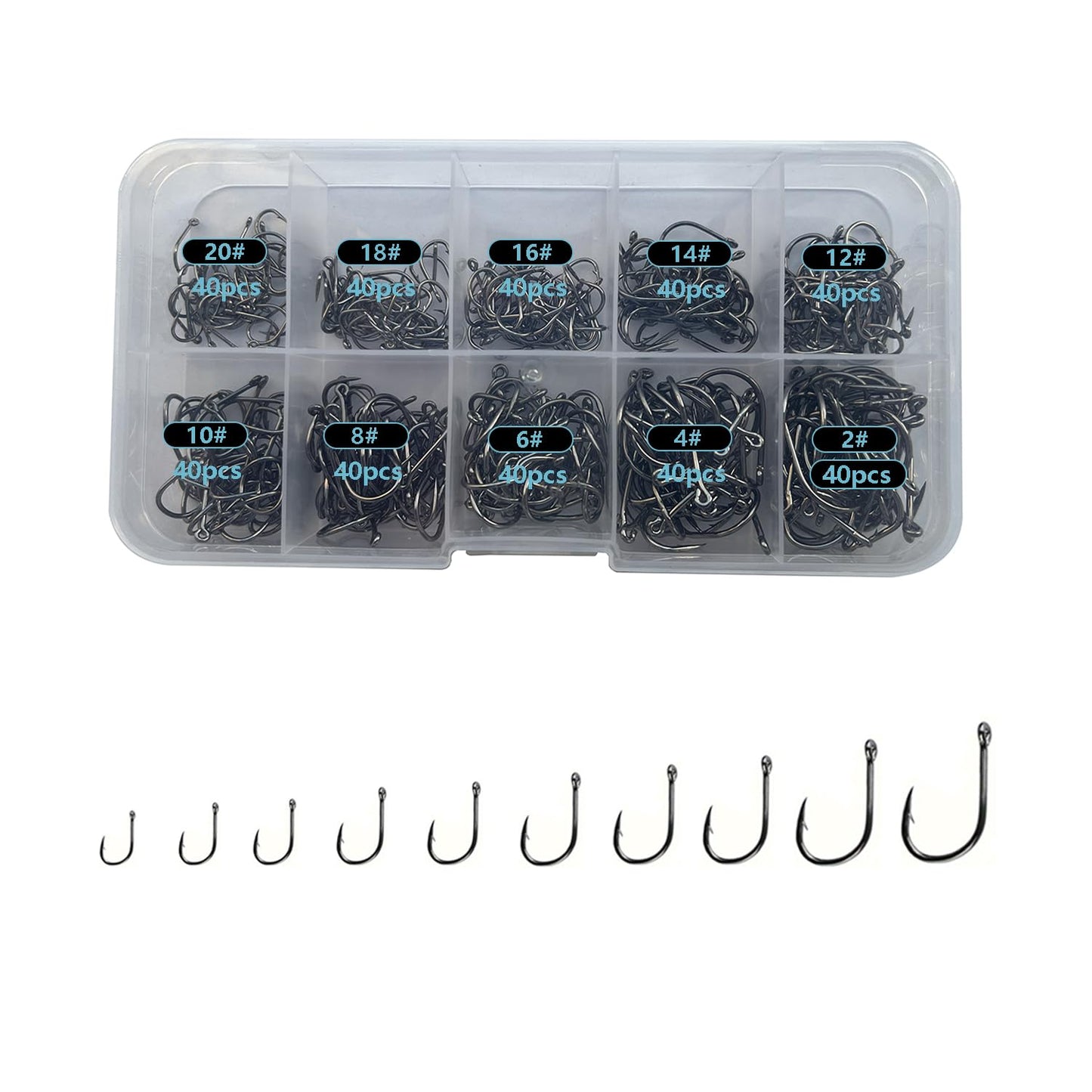 Dyxssm Small Fishing Hooks for Freshwater, 1000pcs 600pcs 400pcs Trout Fish Hook Set, 10 Sizes #2-#20 (400pcs (#2-#20), Black)