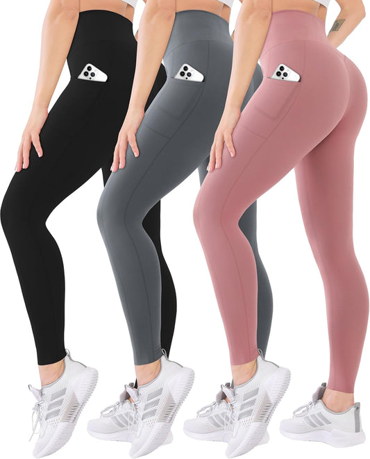 Blisset High Waisted Leggings for Women - Soft Active Tummy Control with Pockets | 3 Pack for Yoga & Daily Wear