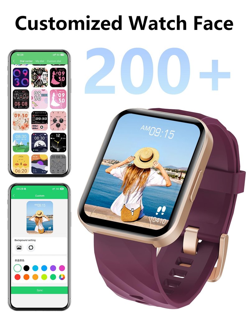 Smart Fitness Tracker Watch with Bluetooth Call, 1.85-inch Display, Heart Rate Monitor, Sleep Tracking, Purple, IP68 Waterproof, for Women