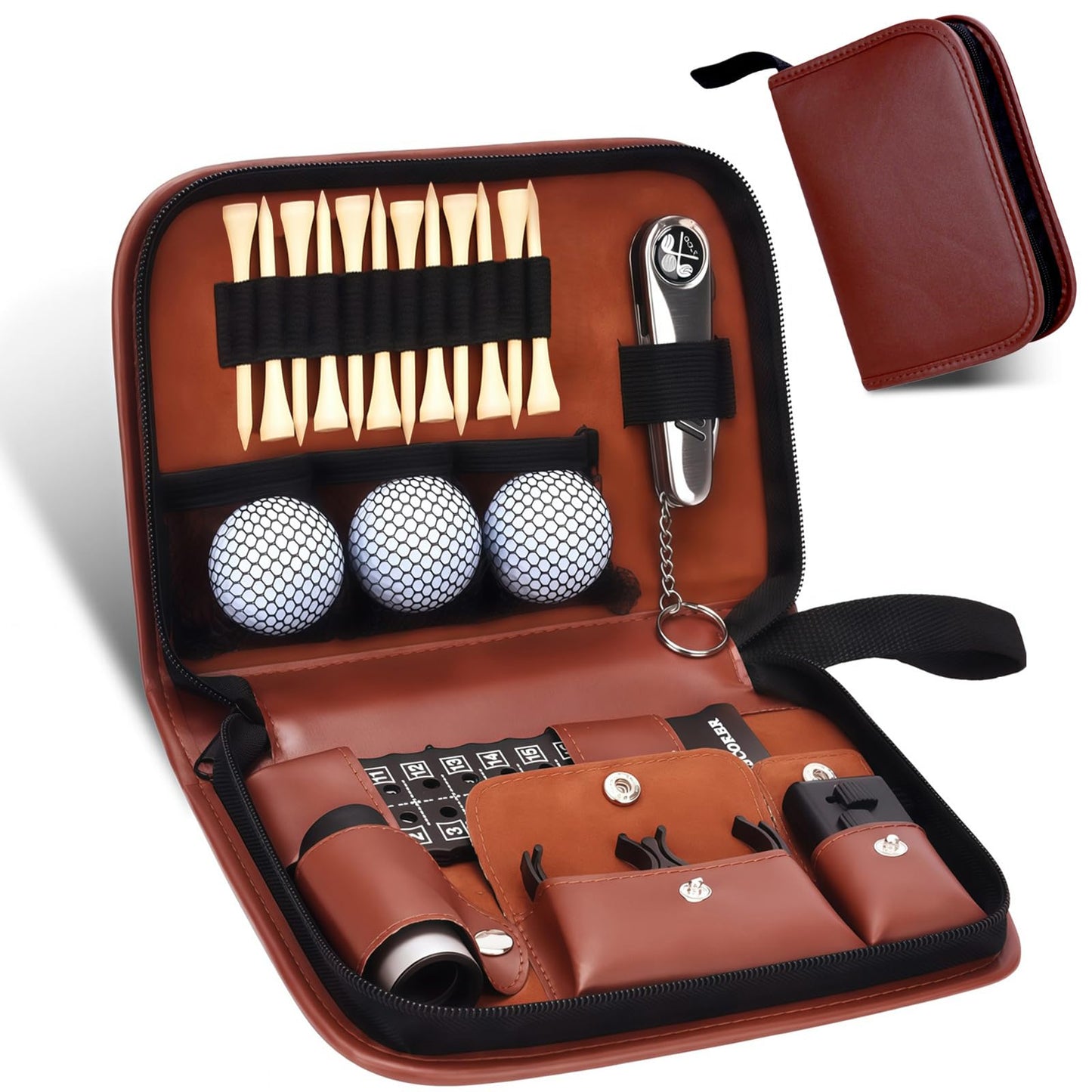Golf Gift for Men Women, Premium Golf Accessories Kit with Rangefinder, Golf Balls, Tees, Brush, Ball Clamp, Multifunction Repair Knife & Leather Case, Golf Gift Set for Beginners and Pros