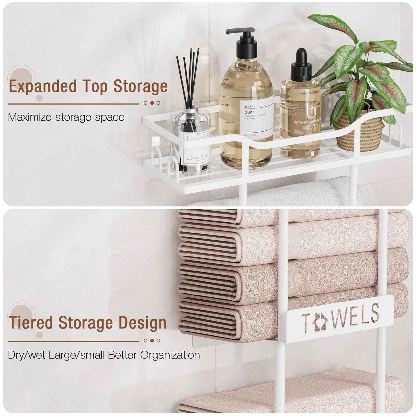 Aetyord Towel Racks for Bathroom Wall Mounted Towel Storage Organizer Wall Towel Rack for Rolled Towels（2 Tier White