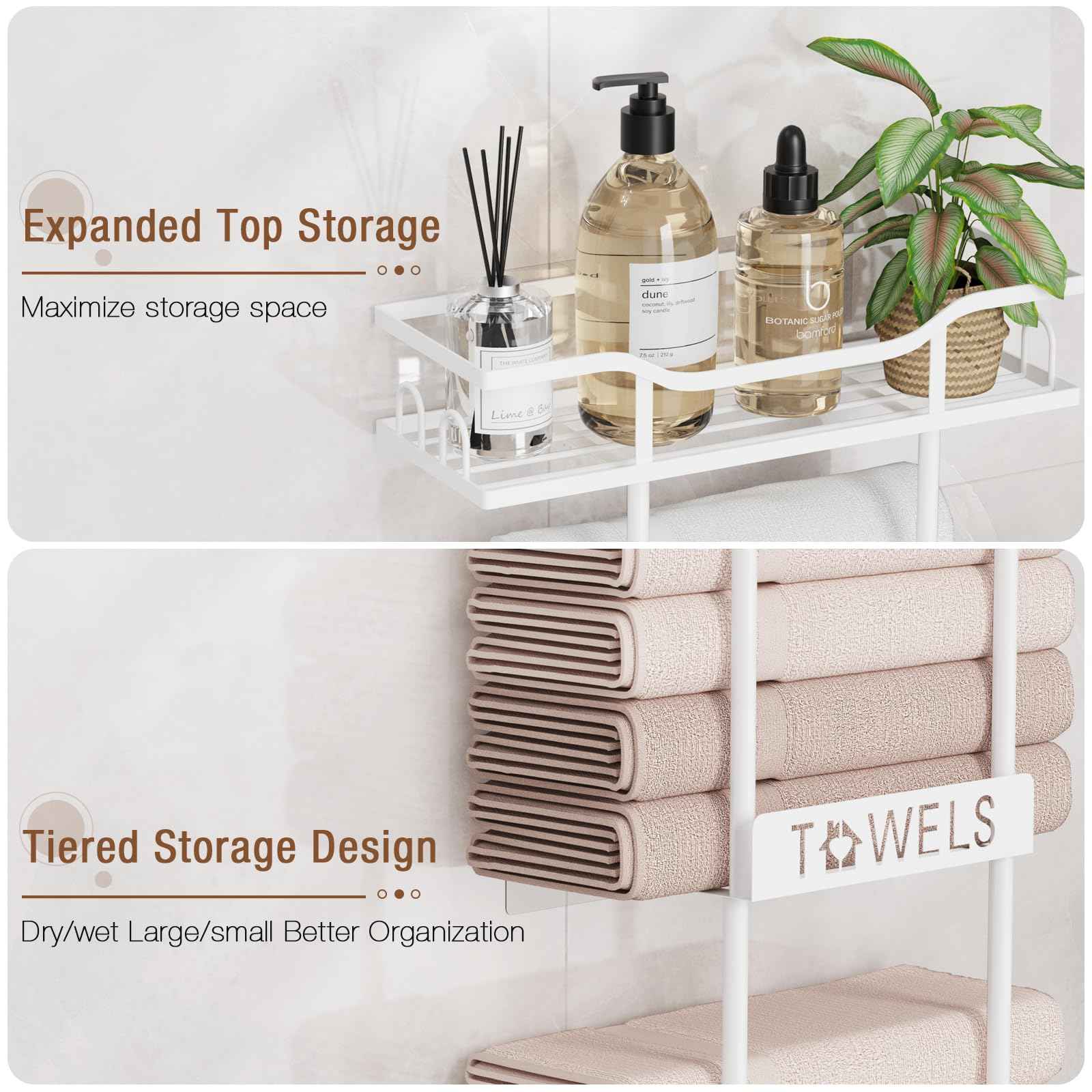Aetyord Towel Racks for Bathroom Wall Mounted Towel Storage Organizer Wall Towel Rack for Rolled Towels（2 Tier White