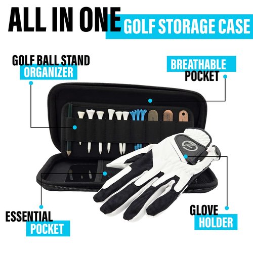 Harbor Creek Golf Glove Holder Case - Durable EVA Hard Shell Organizer with Glove Shaper, Weather-Resistant Design for Tees, Phone, Keys & Tools – Compact & Breathable