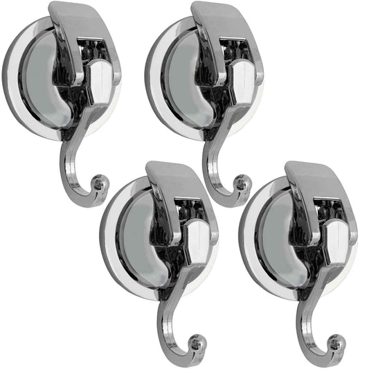YSSILADI Suction Cup Hooks - Heavy Duty Glass, Reusable, No Hole Punched, for Bathroom Robe & Garland (Silver, 4 Pack)