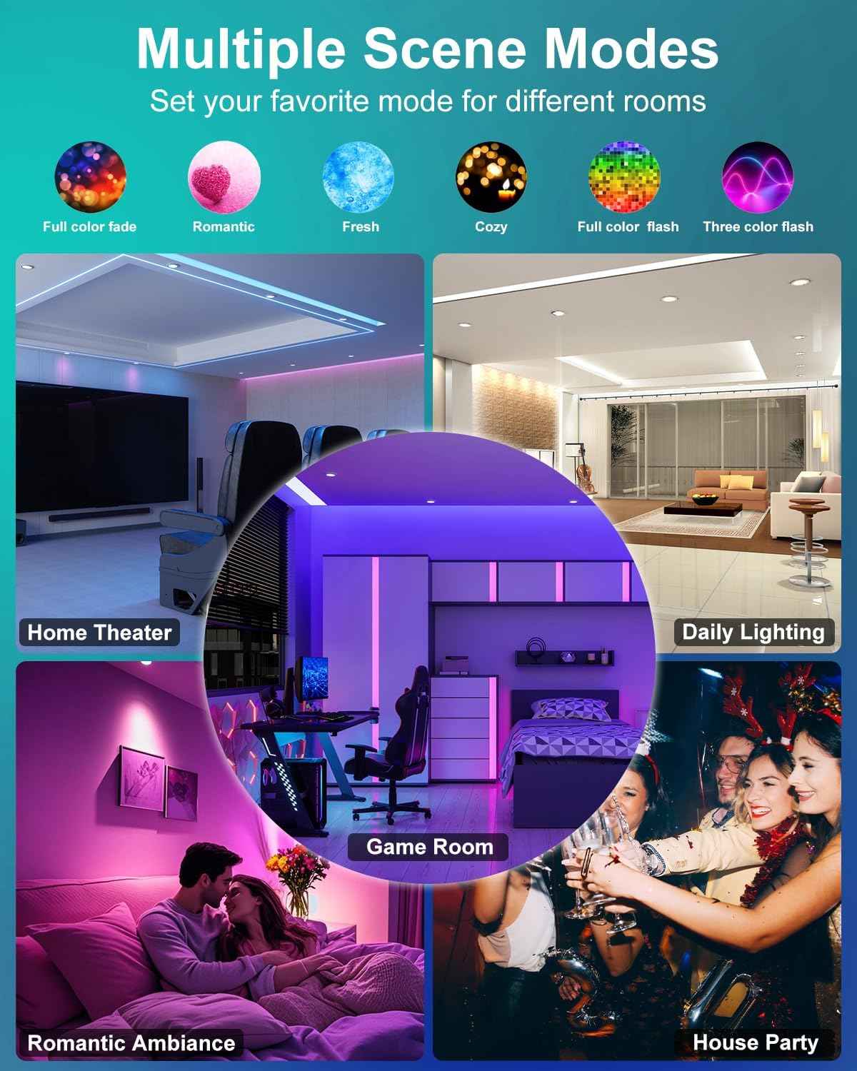 Smart RGB LED Recessed Lighting 6 Inch - Bluetooth Can Lights, 13W Color Changing, Alexa Compatible, 6-Pack for Bedroom, Living Room, Kitchen