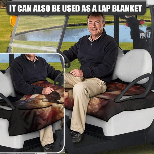 Tomeusey Golf Cart Seat Cover Blanket with 4 Pockets, Portable Sport Golf Cart Seat Protector, American Flag Eagle Club Car Seat Towel Blanket with Holes, Easy to Install Clean