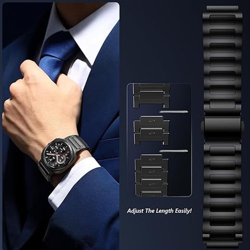 Lamshaw Compatible with Amazfit T-Rex 2 bands, Solid Business Stainless Steel Metal Bands Compatible with Amazfit T-Rex 2 Smart Watch (Black, for T-Rex 2)