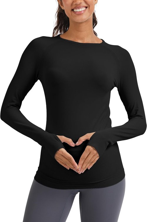 MathCat Seamless Maternity Shirts - Long Sleeve Athletic Tops for Women | Comfortable Yoga & Casual Tee