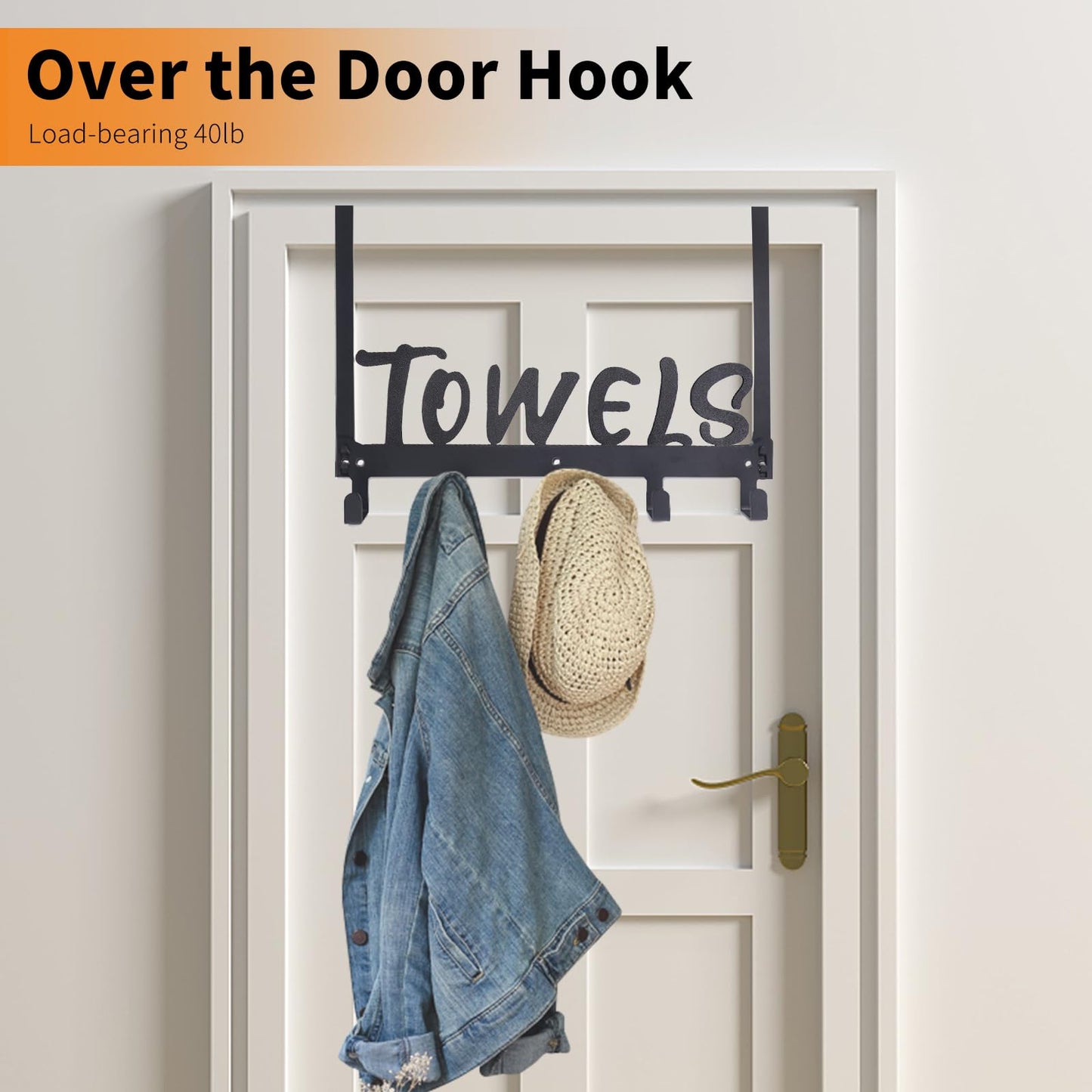 Gohiuo Over The Door Hook - 5 Coat Hooks Towel Rack for Bathroom & Bedroom (Pink)