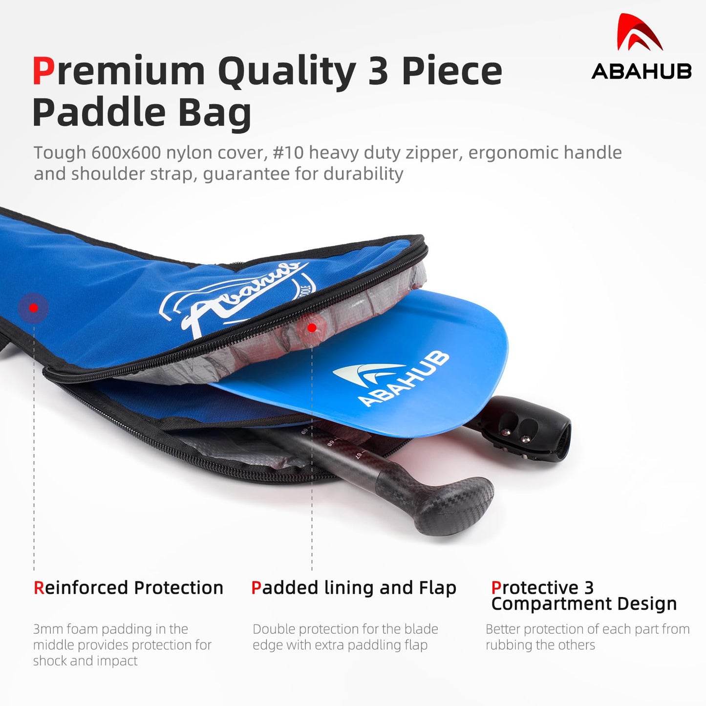 Abahub Carbon Fiber SUP Paddle 3-Piece,Adjustable 67-86" with Bag,Blue