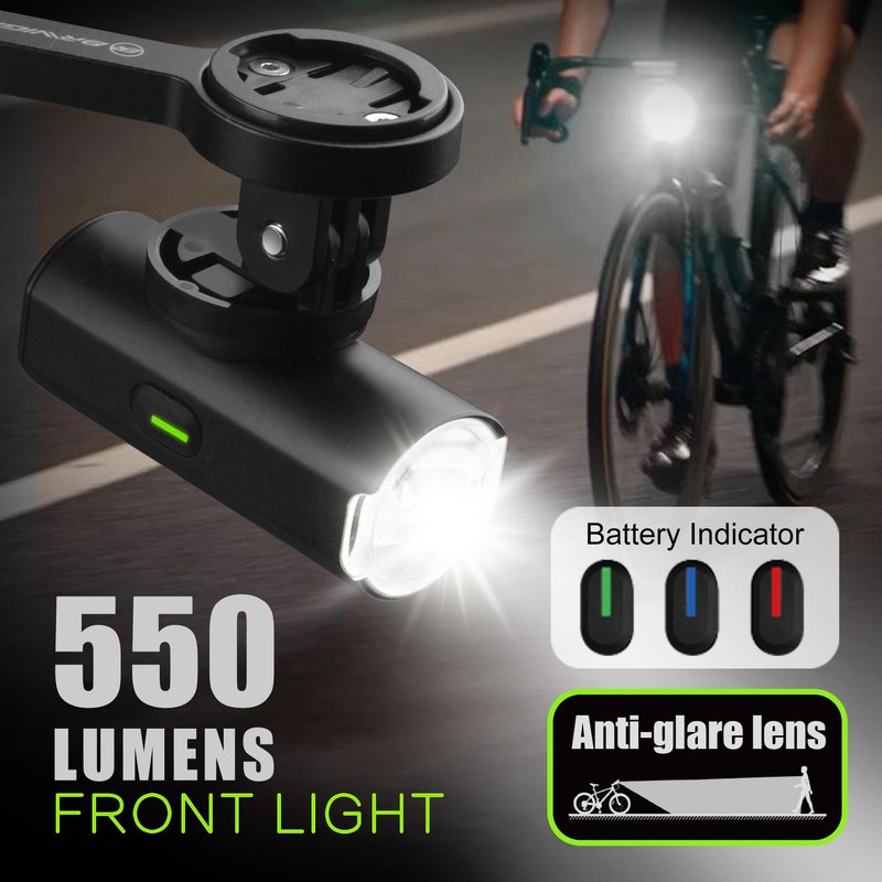 BRIVIGA USB Rechargeable Bike Lights Front and Back, 550 Lumen Alloy LED Bicycle Headlight & Taillight for Night Riding, Waterproof USB Charging Mountain Bike Accessories for Adults & Kids, Easy Mount