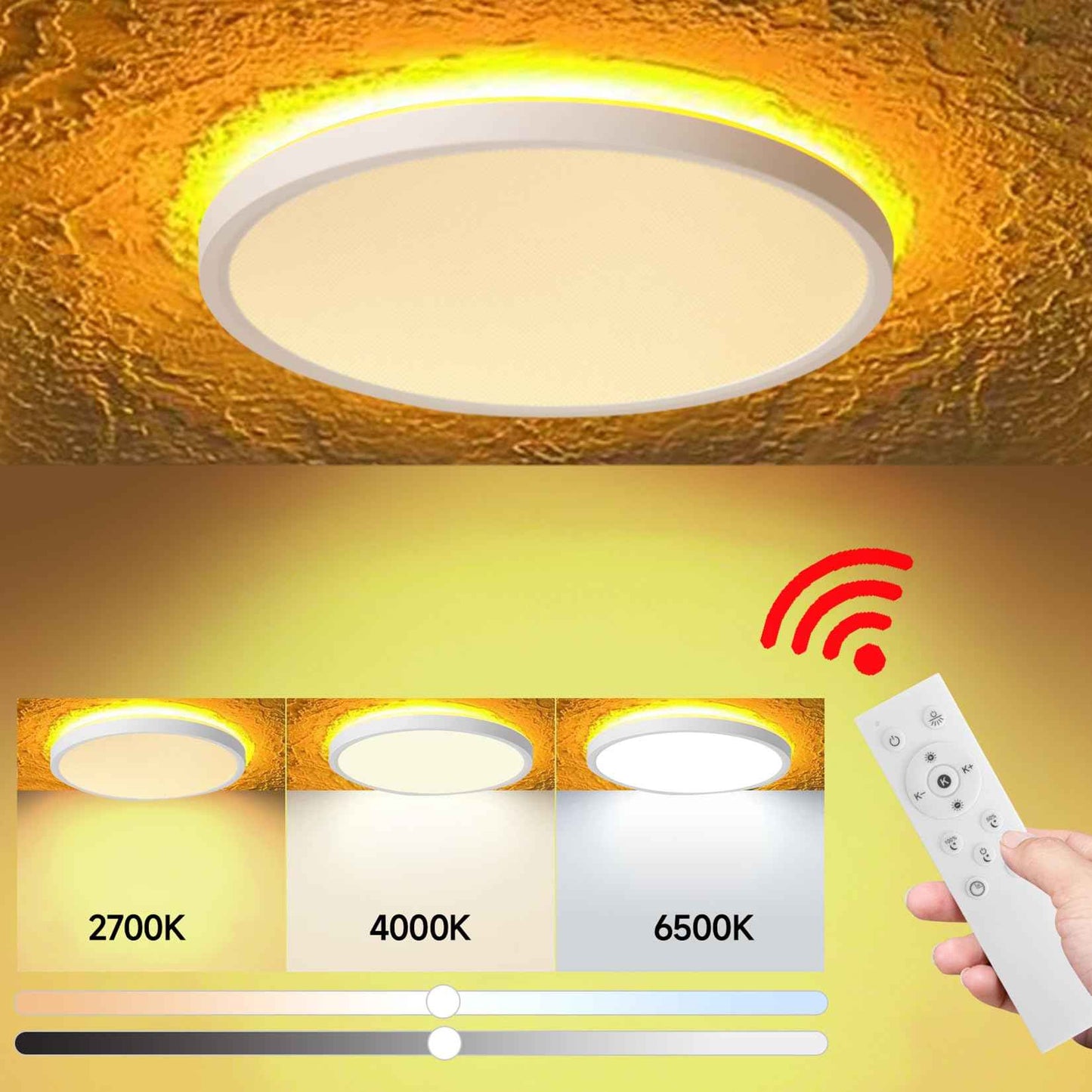 Mille Lucciole LED Flush Mount Ceiling Light Fixture Dimmable Ceiling Lights White 8.7 Inch 24W 2400LM 3CCT Color Adjustable Led Ceiling Light fixtures with Remote Control, Night Lights