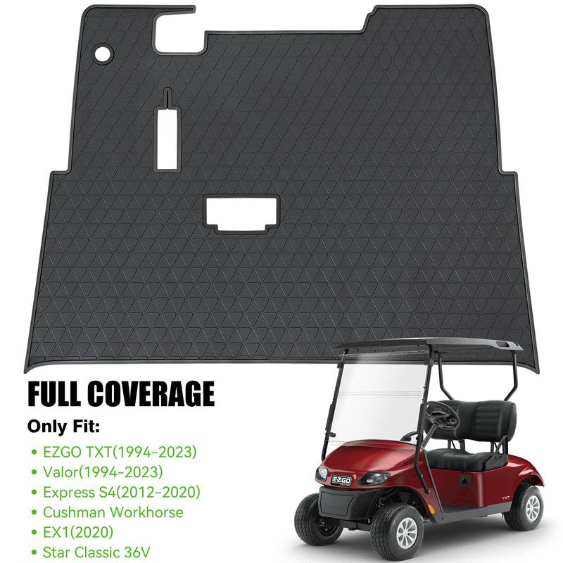 EZGO TXT Golf Cart Full Coverage Floor Liner Mat, fits EZGO TXT (1994+), Valor(1994+), Express S4(2012-2020), Cushman Workhorse, EX1(2020),Durable Anti-Slip Rubber, Black Trim/Red Trim