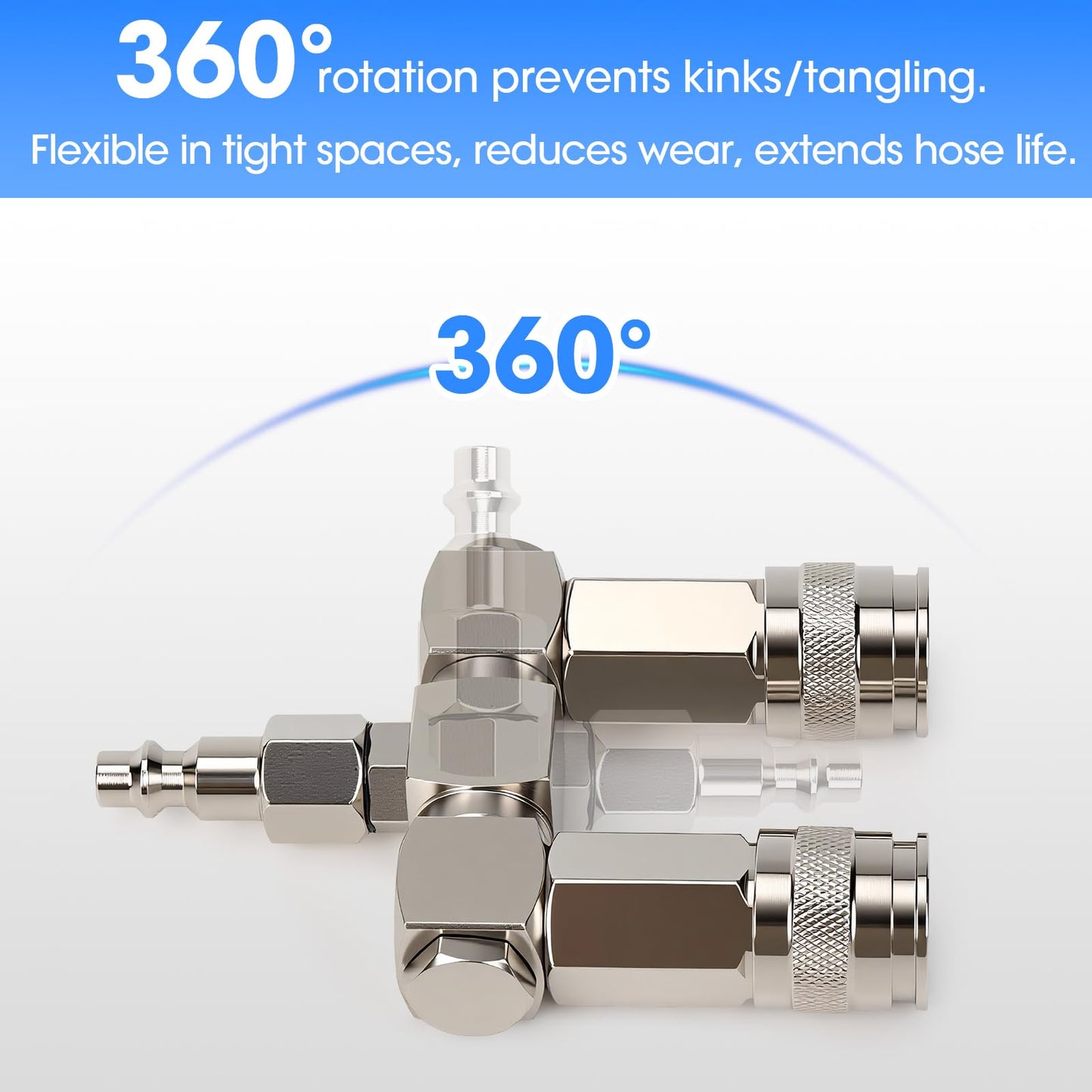 2-Way Air Hose Splitter with 360° Swivel, 1/4" NPT Steel Fittings - 300PSI Industrial Air Compressor Connector, Durable Quick Connect Accessories