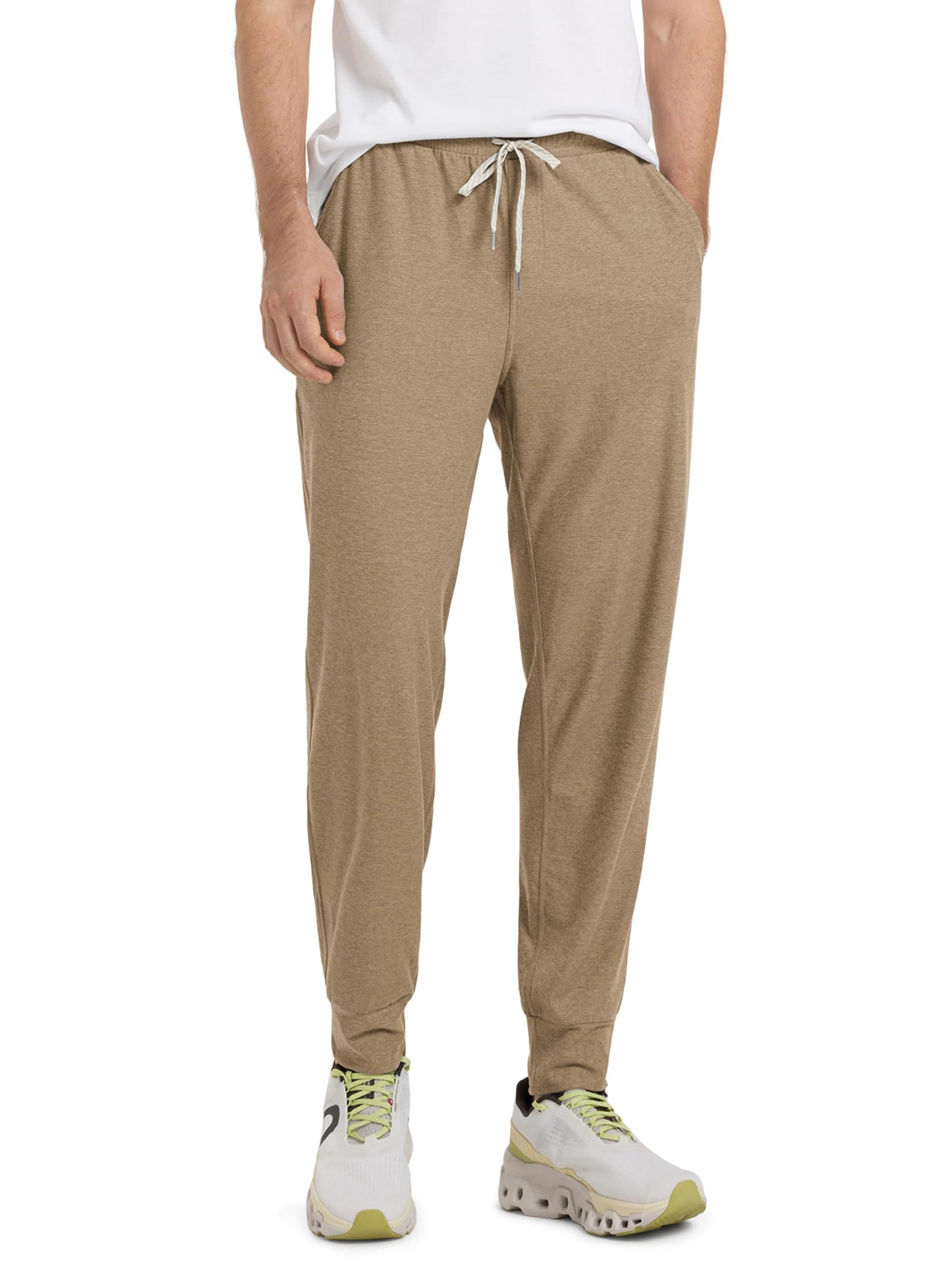 ODODOS Men's Performance Joggers - Ultra Soft odSTRATUM Tech Sweatpants with Adjustable Waist and Secure Pockets, Khaki Heather, Medium