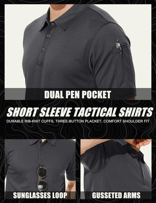 MAGCOMSEN Men's Quick Dry Tactical Polo Shirt - Performance Short Sleeve Golf Jersey in Pique Fabric