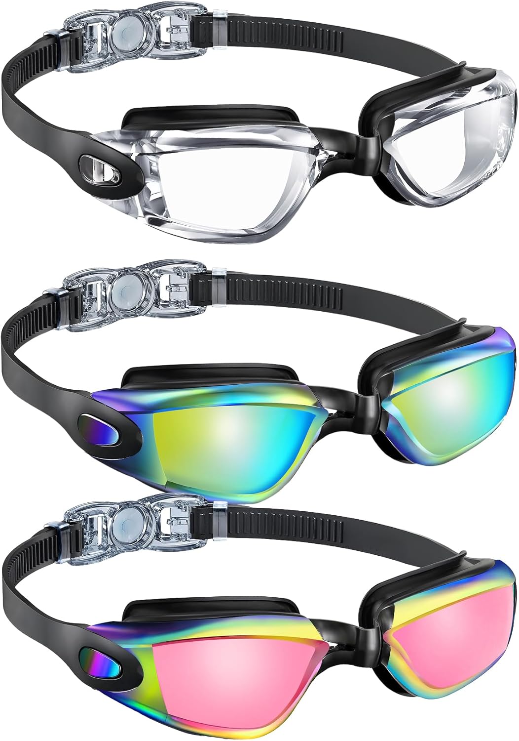 Skiennix Kids Swimming Goggles - Anti-UV, Anti-Fog, Leak-Proof | 3 Pack for Ages 6-16